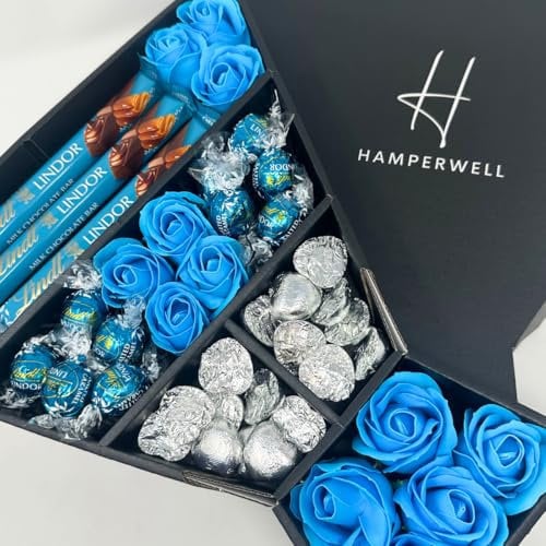 Signature Chocolate Bouquet Hamper With Lindor, Blue Roses, Chocolate Truffles, Lindor Chocolate Bars & More in a Luxury Presentation Box