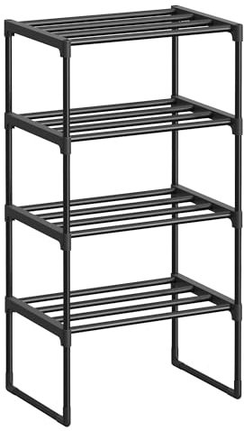 SONGMICS Zapatero de 4 Niveles, Zapatero de Metal, Organizador de Zapatos, para 4-8 Pares de Zapatos, Apilable, Pasillo, 30 x 42,5 x 71,5 cm, Negro LSA004B01