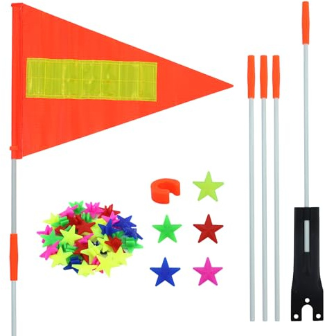 1 bandera reflectante para bicicleta, banderín de 4 pies reflectante, banderines de seguridad para bicicletas con barra de 5 piezas, bandera de bicicleta de alta visibilidad, con 32 cuentas radios