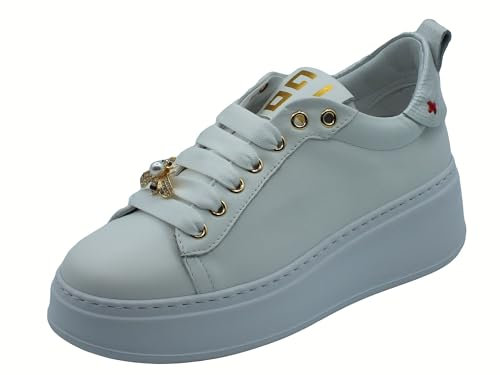 GIO+ PIA340A Combi White Perle Damen Sportschuhe mit weißem Leder mit Goldapplikationen, Farbe weiß, 39 EU
