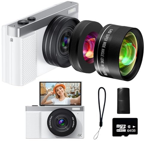 Fotocamera digitale 4K, fotocamere da 64 MP per fotografia con zoom 16X e messa a fuoco automatica, fotocamera per vlogging per video YouTube con grandangolo e obiettivi macro, migliori fotocamere per