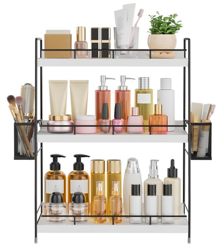 Bathroom Counter Organizer,Bathroom Countertop Organizer with Baskets,Vanity Organizers,Counter Shelf,Countertop Storage, Makeup Organizers(White)