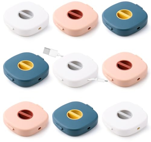 LIUCONGBD 9PCS Charging Cable Organiser Tidy Reel, Portable Retractable Cable Management Box, Cable Storage Winders for Charger USB Data Cords Earphones Mouse Home Office (Square)