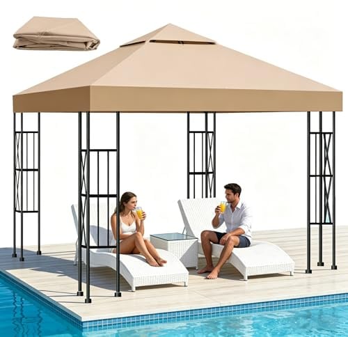 Qdreclod Toldo Recambio 3x3 m Pergola, Techo Repuesto para Cenador Impermeable 300D Protección UV, Funda Transpirable para Pérgola de Jardín, Reemplazo Resistente al Viento para Gazebo Exterior, Caqui