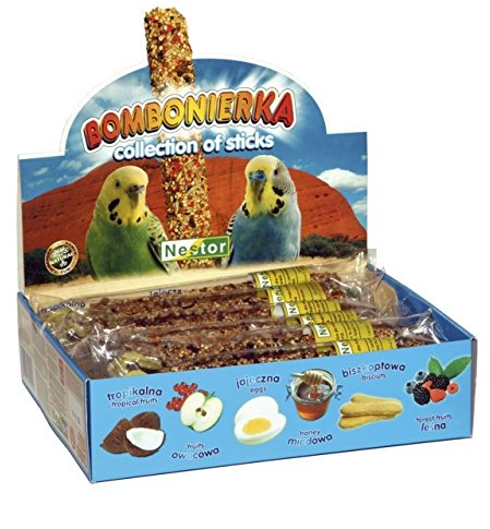 NESTOR Wellensittich Vogelfutter Leckerbissen 12 Knabberstangen Mix Honig Ei Waldfrucht