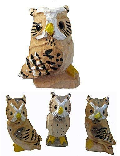 Eulen Eule 4 Stück im Set, handgeschnitzt, Glasaugen, handbemalt, ca. 8,0 cm hoch Schnitzerei