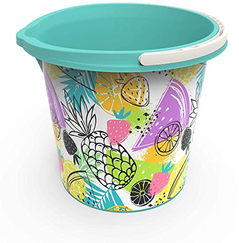 Rotho Vario Art Eimer 10l mit Henkel und Ausguss, Kunststoff (PP) BPA-frei, türkis/pineapple, 10l (29,2 x 29,2 x 25,9 cm)