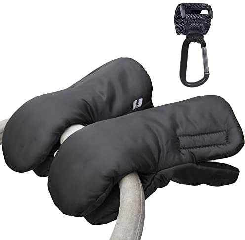Evencaphy Pram Gloves Universal Stroller Handmuffs Fleece Pushchair Hand Warmers Golf Cart Gloves Waterproof Anti-Freeze Winter Gloves with Stroller Hook, Black