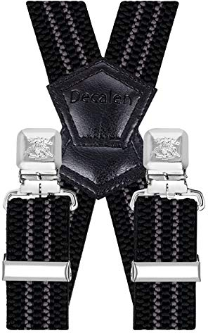 Decalen Hosenträger für Herren Breit 4 cm mit sehr Starken 4 Metall Clip Lang Einheitsgröße für Männer und Damen Einstellbar und Elastisch X Style (Schwarz Grau)
