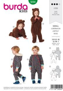 burda Schnittmuster Babys Kinder Teddy-Overalls 9294 Gr. 56-80
