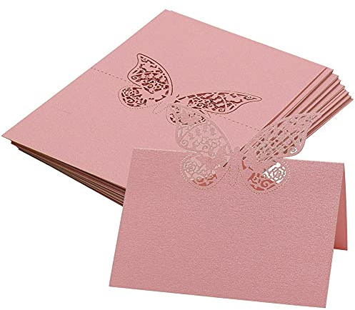 Tischkarten 30Pcs,Rosa Tischkarten zum Einstellen von Tabellen Hochzeit ,3D Hohl Schmetterling Sitzkarte for Treffen Party Bankett