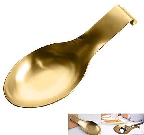 HiYi Repose-cuillère en acier inoxydable pour comptoir de cuisine, accessoires de cuisine, spatule, louche, brosse (doré)