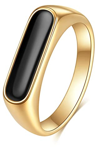 VQYSKO Signet Stainless Steel Band Ring18k Gold Plated Fashion Cute Stacking Wedding Engagement Fidget Ring fo Women Men Teen, Size 5-10 (Gold+Black, 8)