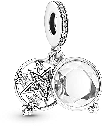 PANDORA Vergrößerter Stern Doppelter Charm-Anhänger in Sterling-Silber mit Zirkonia, 799640C01