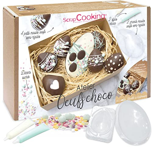 SCRAP COOKING - Coffret Atelier Œufs Choco - Kit Pâtisserie Pâques avec Moules Oeufs Chocolat, Stylos Alimentaires, Décorations Sucrées & Boite de Transport - Avec Recettes - 3797