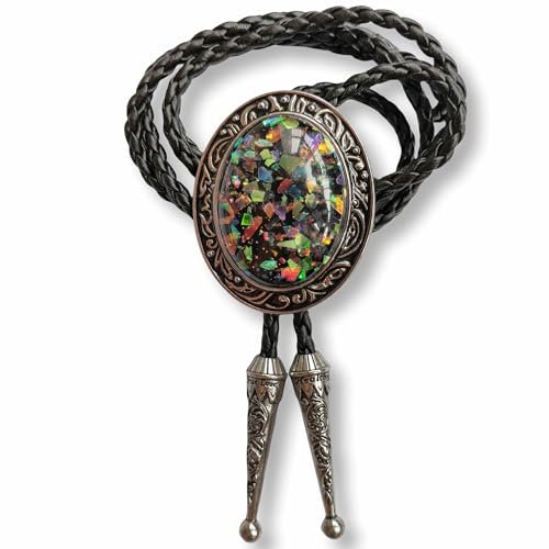 Himongoo Coral Opal Turquoise Opal Bola Bolo Tie for Men Women Leather Rope Wedding Necklace Western Cowboy Necktie (Opal Stone)