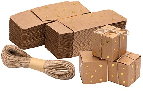 50 Stück Kleine Geschenkbox 5 x 5 5cm Goldene Stern Kraftpapier Geschenkkartons Vintage Gastgeschenke für Hochzeit,Party,Süßigkeiten