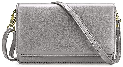 nuoku Kleine Umhängetasche für Frauen, Handytasche zum Umhängen, RFID-Kartenhalter, Geldbörse und Handtaschen mit 2 Riemen am Handgelenk