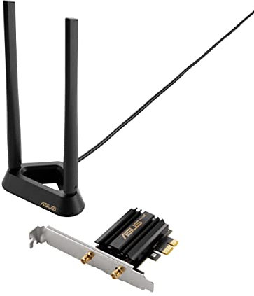 ASUS PCE-AXE59BT WiFi6 6E AX5400 PCI-E Adaptador con 2 Antenas externas y Base magnetizada. Compatible con Banda de 6 GHz, Bluetooth 5.2, Seguridad de Red WPA3, OFDMA y MU-MIMO