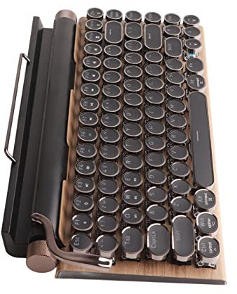KIMISS Tastiera per macchina da scrivere 83, senza fili, Bluetooth, tasti meccanici, vintage, con tappo rotondo in metallo, colore venature del legno (colore venature del legno)