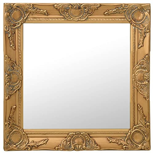 Tidyard Wandspiegel im Barock-Stil Spiegel Kosmetikspiegel Flurspiegel Holzspiegel Badezimmerspiegel Garderobenspiegel Frisierspiegel Hängespiegel Dekospiegel Ganzkörperspiegel 50 x 50 cm Golden