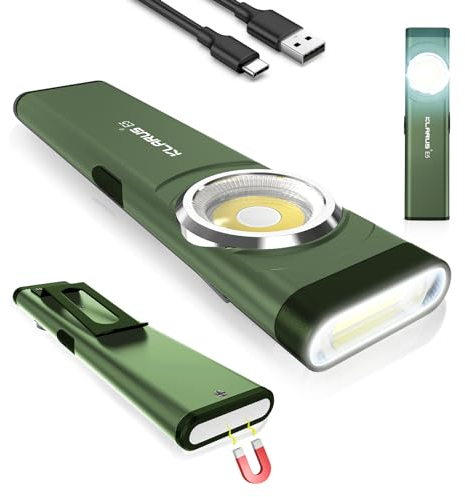 klarus E5 USB C Wiederaufladbare Klein Taschenlampe,COB-Arbeitsleuchte, 600 Lumen, flache Mini Taschenlampe mit Magnetfuß und Schnallenclip. Geeignet für Wartung, Camping, Wandern, Notfall usw