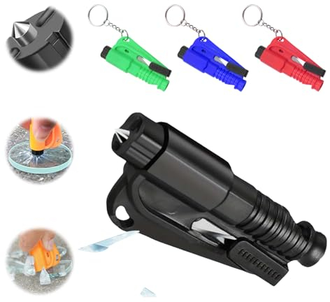 Mrltau 4 pcs Rettungswerkzeug als Schlüsselanhänger, Gurtschneider Autofenster Brecher, Auto Gurtschneider Notfallhammer Nothammer, praktisch Auto Schlüsselanhänger.
