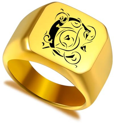 LINEMENG Personalisierte Edelstahl Siegelring benutzerdefinierte Anfangsbuchstaben Monogramm Gravur Worte für Männer Frauen Bester Freund Hochzeit Brief mit Ring Größe Adjusters