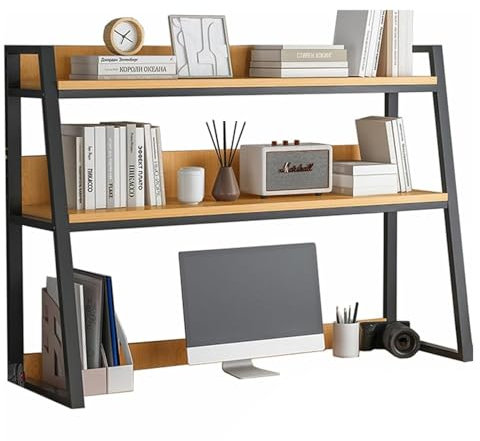 JYHHGDS Desk Shelf, Ladder Desktop Bookshelf, 32 Adjustable Desktop Organizer Shelf, Desk Hutch for Computer Monitor Stands, Multipurpose Desktop Display Rack for Office Home(Black,21.6)