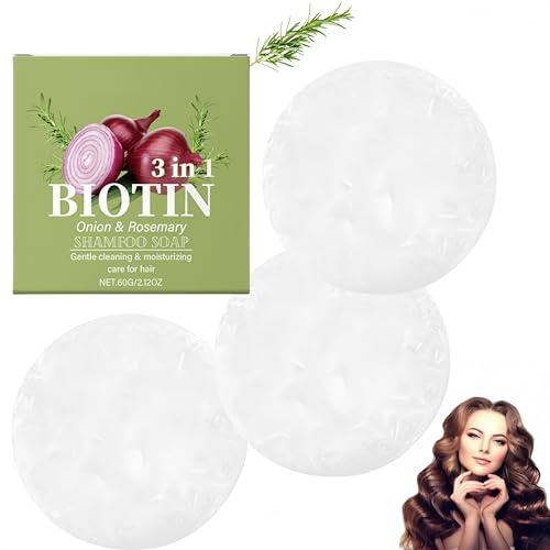 Zwiebel-Rosmarin-Shampoo, Biotin-Shampoo, reinigt und spendet Feuchtigkeit, verbessert die Kopfhaut und stärkt das Haar, mildert Frizz, für alle Haartypen (3 STÜCK)