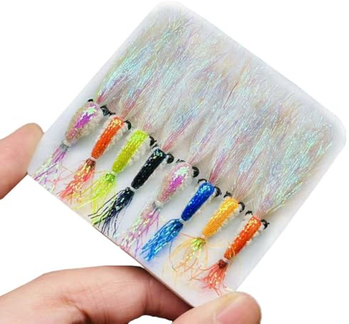 Qitewwrme 8 stycken Bionics Crystal Flash Silk Räkor Konstgjort bete flugfiske flugor hav och sötvattenbete fiske för abborre, öring, lax krokstorlek #6 (färgblandning)