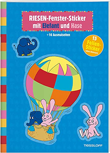 RIESEN-Fenster-Sticker mit Elefant und Hase: 15 Folien-Sticker (ohne Klebstoff) + 16 Ausmalseiten