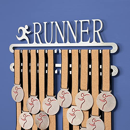 Qthrone Porta medaglie Corsa Doppio - Medagliere Parete Running Inox Spazzolato - Runner Medal Display Holder