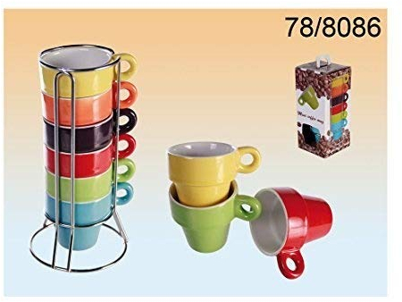 2 X Out of the blue 78/8086 Keramik-Espressotasse, circa 5 x 5 cm, 6-farbig sortiertes Set auf Chromständer