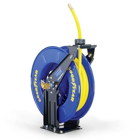Goodyear Steel Retractable Air Compressor/Water Hose Reel with 3/8 in. x 50 ft. Rubber Hose, Max. 300PSI