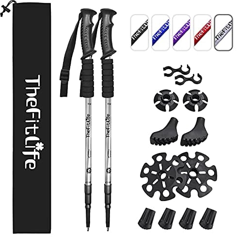 TheFitLife Hiking Walking Trekking Poles - 2 Pack With Antishock And Quick Lock System, Telescopic, Collapsible, Ultralight For Hiking, Camping, Mountaining, Backpacking, Walking, Trekking