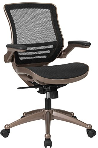Flash Furniture Bürostuhl mit mittelhoher Rückenlehne – Ergonomischer Schreibtischstuhl mit hochklappbaren Armlehnen und Netzstoff – Perfekt für Home Office oder Büro – Schwarz/Gold, 55.88 x 62.23 x 104.14 cm