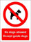 No dogs allowed Except guide dogs sign - 1.2mm Rigid plastic 300mm x 200mm
