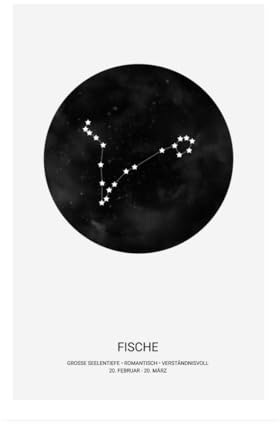 Spreadshirt® Sternzeichen Fische Poster 20x30 cm/Sternzeichen Geschenke/Astrologie Plakat/Sternenbild Poster