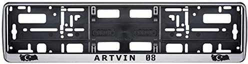 Auto Kennzeichenhalter in der Farbe Silber/Schwarz Nummernschildhalterung Auto, Nummernschildhalter Türkei Flagge 08 Artvin 2 Stück