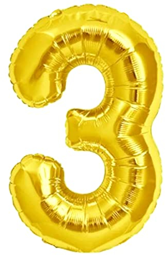 Luftballon 3. Geburtstag Zahl 3 Goldene XXL Riesen Folienballon 100cm Geburtstagsdeko Ballon Zahl Deko zum Geburtstag. Fliegt mit Helium.