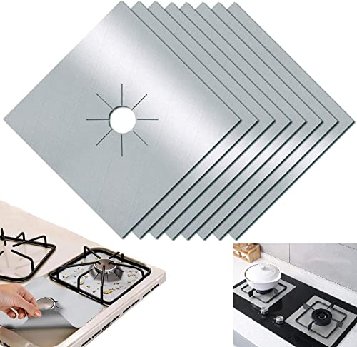 SKYTE® 4 Pack 2 in 1 Reversible Gas Hob Cover Thin Sheet for Kitchen Range Restaurants Schools Reusable Burner Protector Non Sticky Universal Fit Easy Clean Washable Heat Resistance Stove Mats Silver