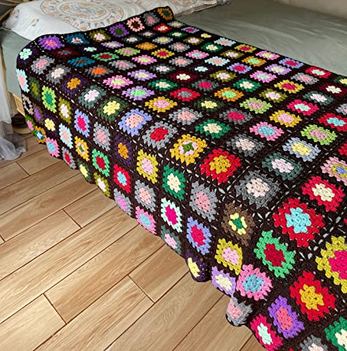 RISEON Handgefertigte Granny-Decke, Quadratisch Gehäkelt, Überwurf im Pullover-Stil, Mehrfarbig, Boho-Reiseakzent, Dekor für Sofa, Couch, Bett, Liege