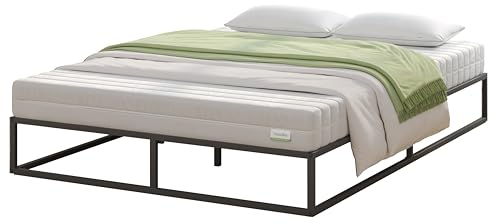Novilla Bettgestell 140 x 200 cm,Bettrahmen 25 cm Hohe, Bettgestelle mit Lattenrost Holzlattenunterstützung, Stauraum unter dem Bett,Schwarz