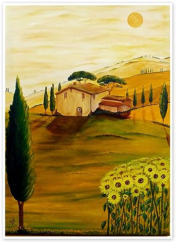 Sonnenblumen in der Toskana Poster von Christine Huwer 30 x 40 cm Orange Wandbilder Wanddeko