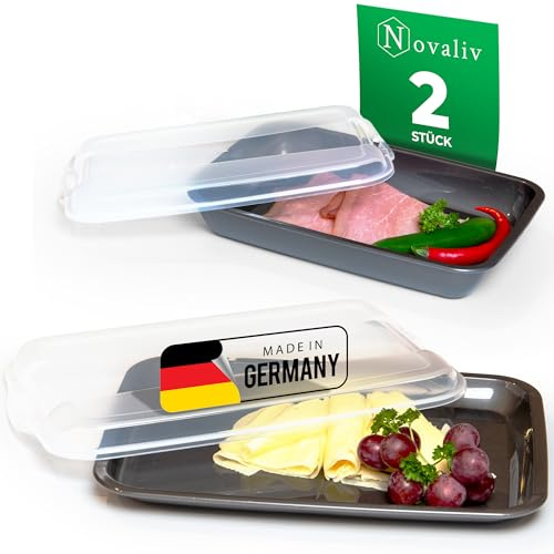 Novaliv Sparset 1x flach 2x hoch Anthrazit Premium Aufschnittbox mit Transparentem Deckel, Frischhaltedosen für Wurst & Käse Maße 25x17x3 cm 25x17x5 cm Kühlschrank Organizer Knäckebrotbox must-have