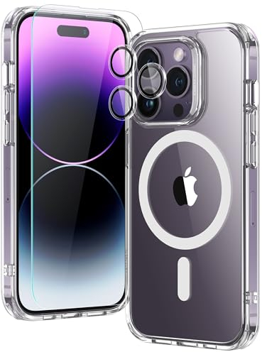 ESR iPhone 14 Pro Max Pack with 1 Tempered Glass Screen Protector, 1 Set Lens Protector, Military Grade Protection, Anti-Yellowing, Anti-Scratch MagSafe Case, Classic Series, Clear