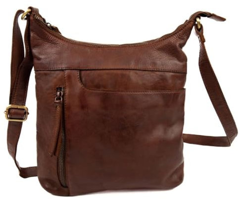 Bear Design Umhängetasche Ledertasche Leder Businesstasche cognac Plain 25x20x10cm