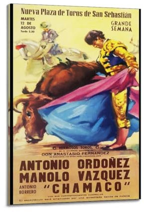 JLTC Vintage-Poster San Sebastian Stierkampf-Krieger, dekoratives Gemälde, Leinwand-Wandposter und Kunstdruck, modernes Familienschlafzimmer-Dekor-Poster, 60 x 90 cm