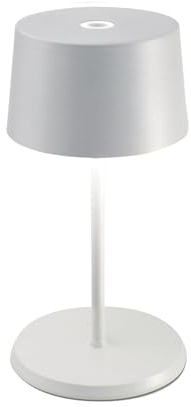 Zafferano, Olivia Mini Lampe, Tragbare und Wiederaufladbare Tischlampe mit Touch Control, Geeignet für Wohnzimmer und Außenbereich, Dimmer, 2200-3000 K, Höhe 22 cm, Farbe Weiß
